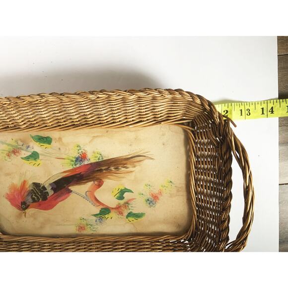 Vintage Mexican Feathers and Paint Folk Art Bird Branch Tray 1958 Note on back - Picture 8 of 9